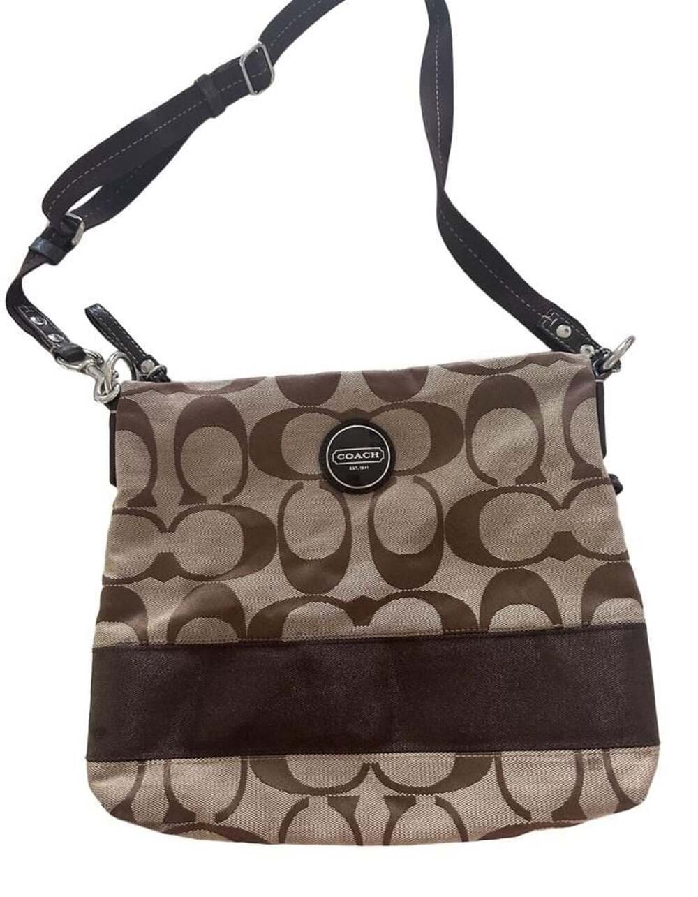 Coach Signature C Monogram Crossbody Bag F17435 Brown Beige Canvas Leather